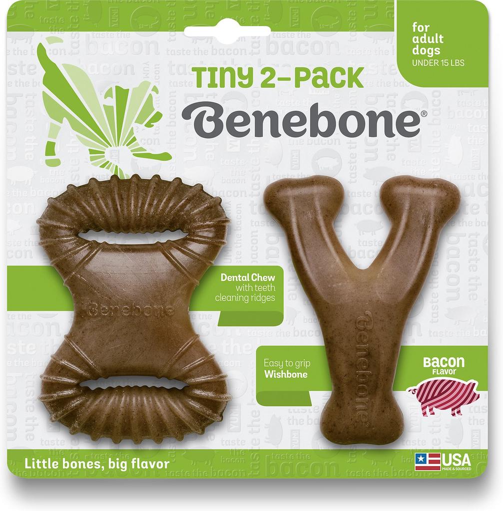  Benebone Tiny 2 Pack Dental Chew & Wishbone - Bacon