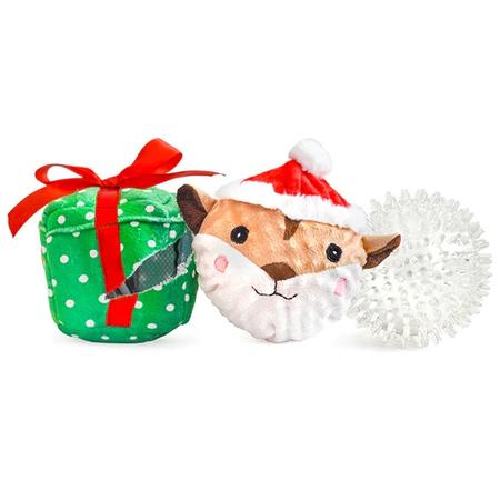 Patchwork Pet Squirrel in a Present Prickle Ball Dog Toy