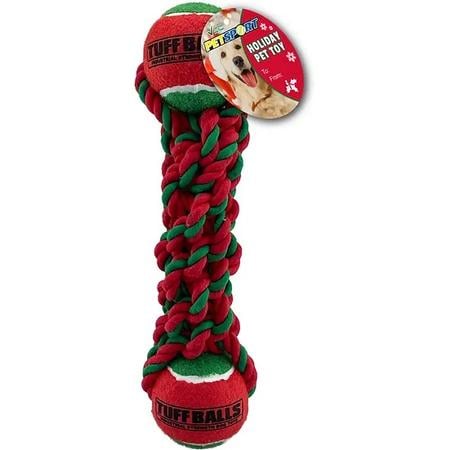 Petsport Holiday Braided Rope Bar with Two Tuff Balls Dog Toy