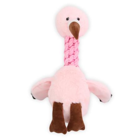 Patchwork Pet Tug and Toss Flamingo plush dog toy 